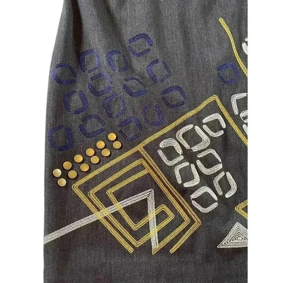 Peter Nygard Women's Gray Embroidered Geometric Straight Skirt Size-8 - Picture 6 of 9